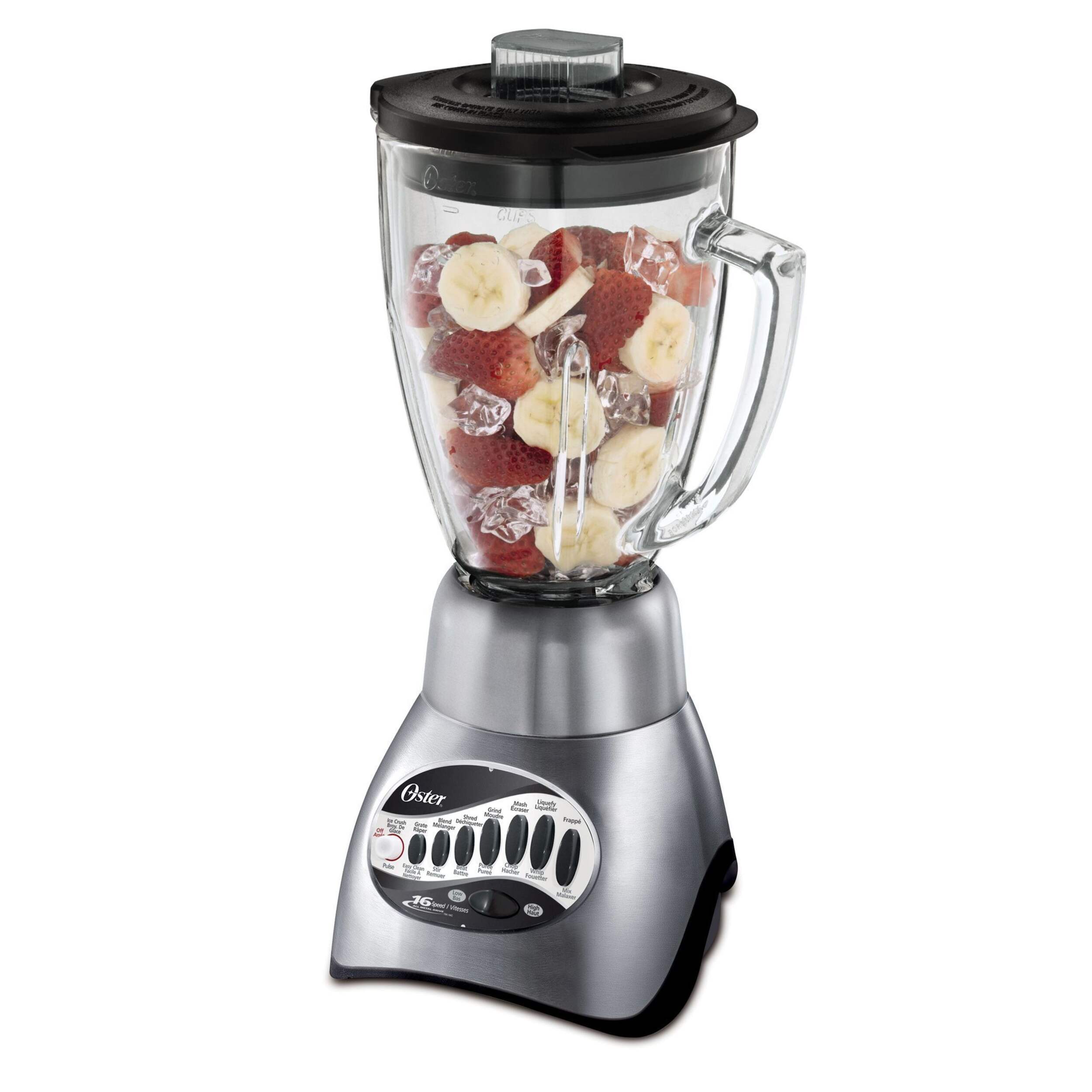Oster® 16-Speed Blender, Brushed Nickel Finish Front_Three_Fourths_Angled_Left