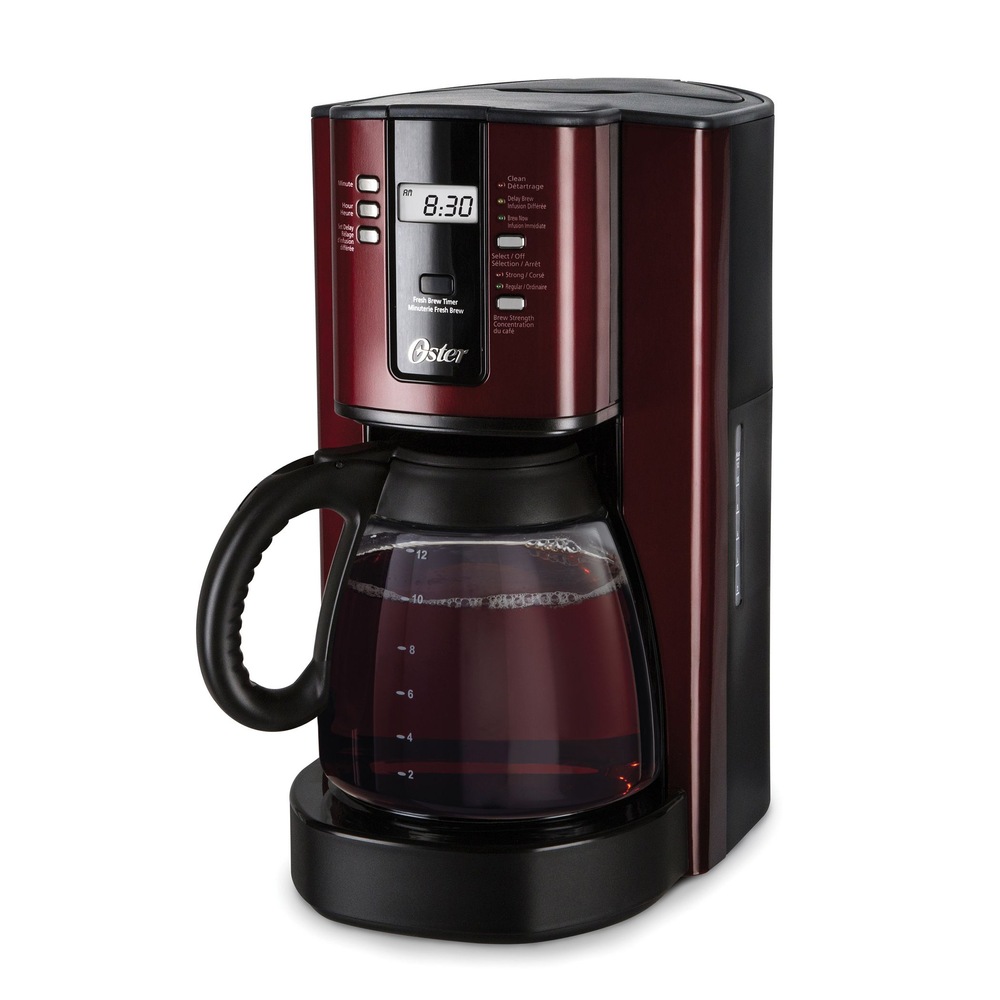 Oster® Programmable Coffee Maker, Red Stainless Steel, 12Cup