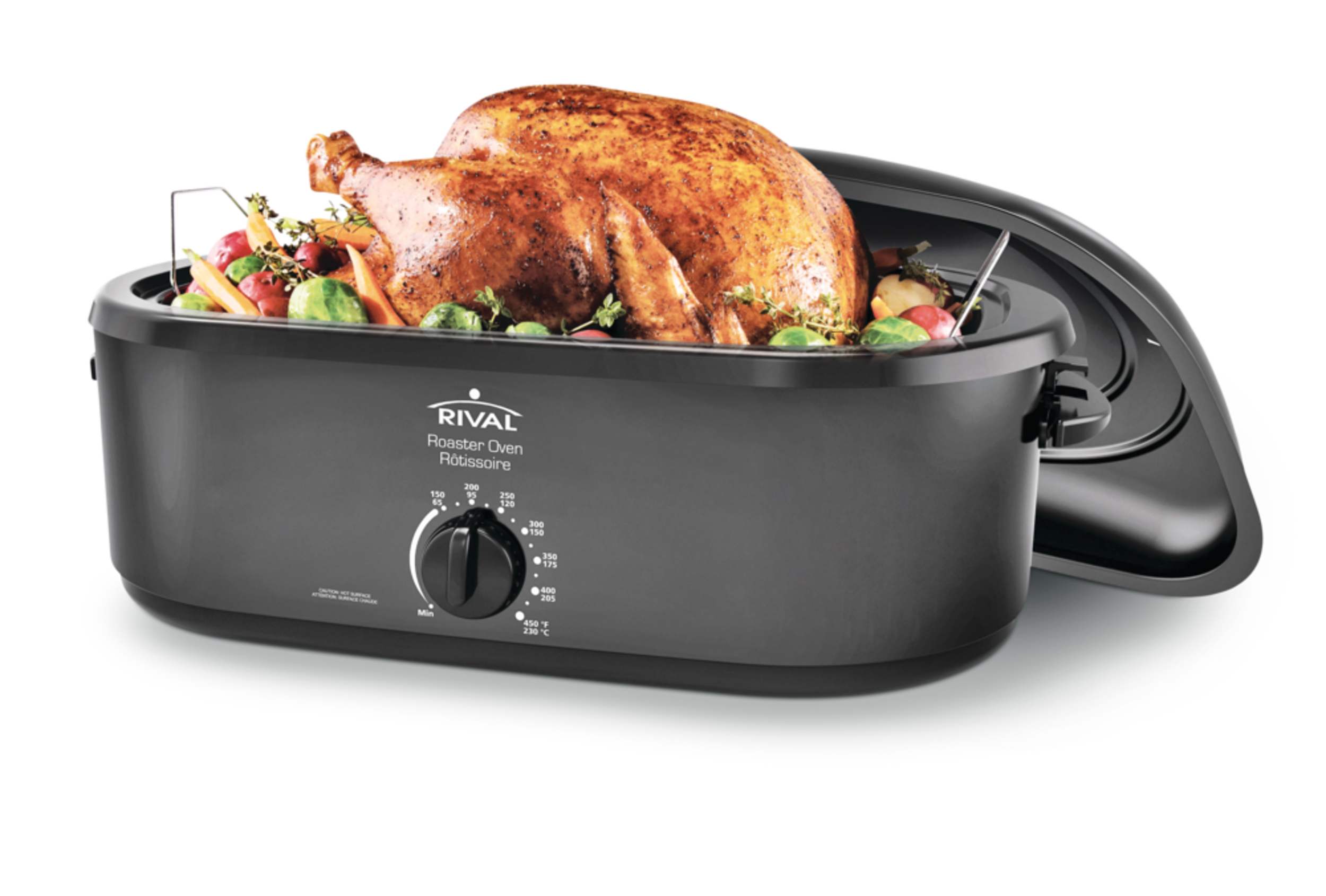 Rival Roaster Oven w/ Steel Pans & Racks, Black, 16-qt Front_Angled_Left