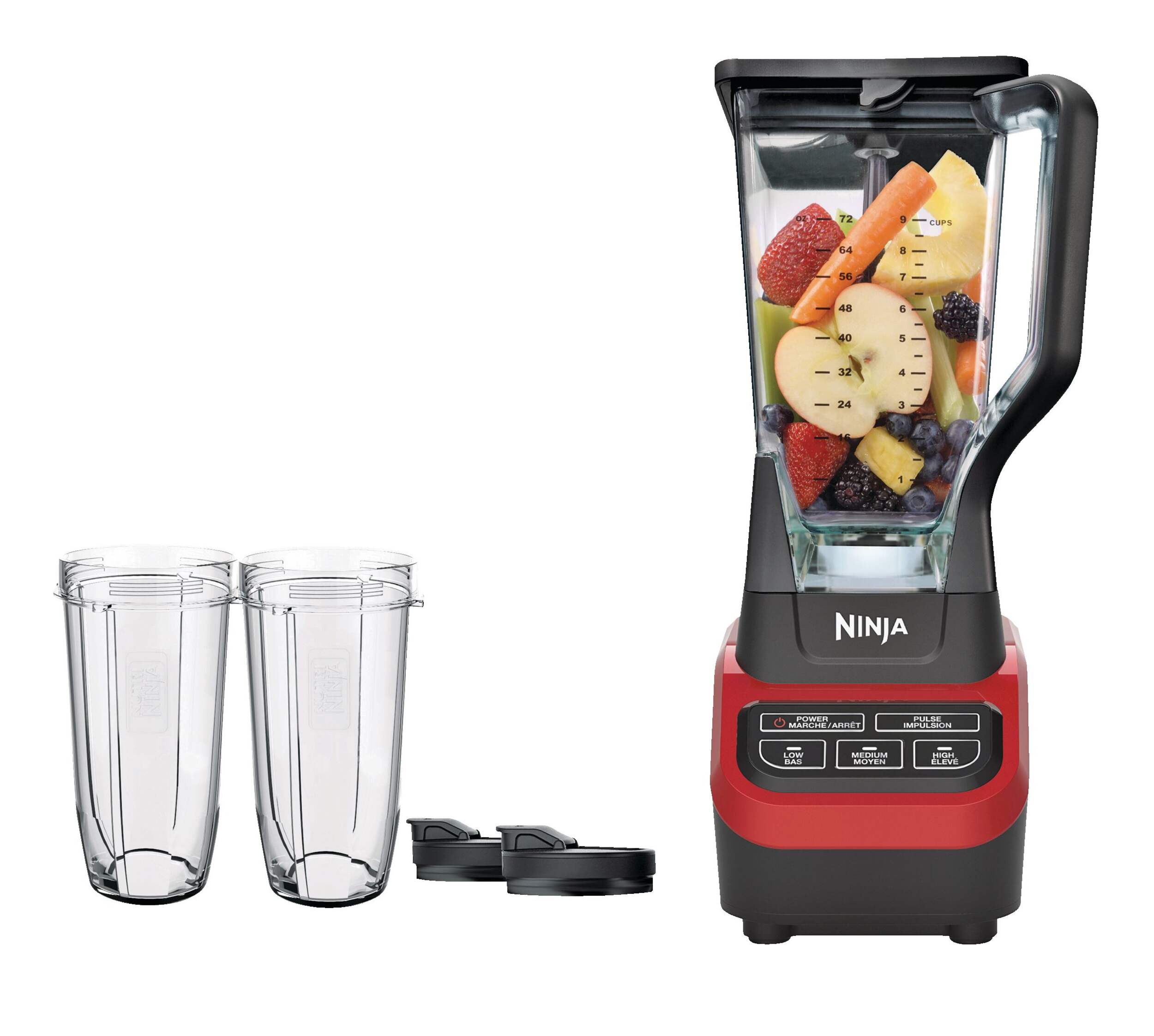 Ninja® Professional Blender w/ 2 Nutri Ninja® Cups, BPA-Free, Red, 1000W Composite_or_Mixed