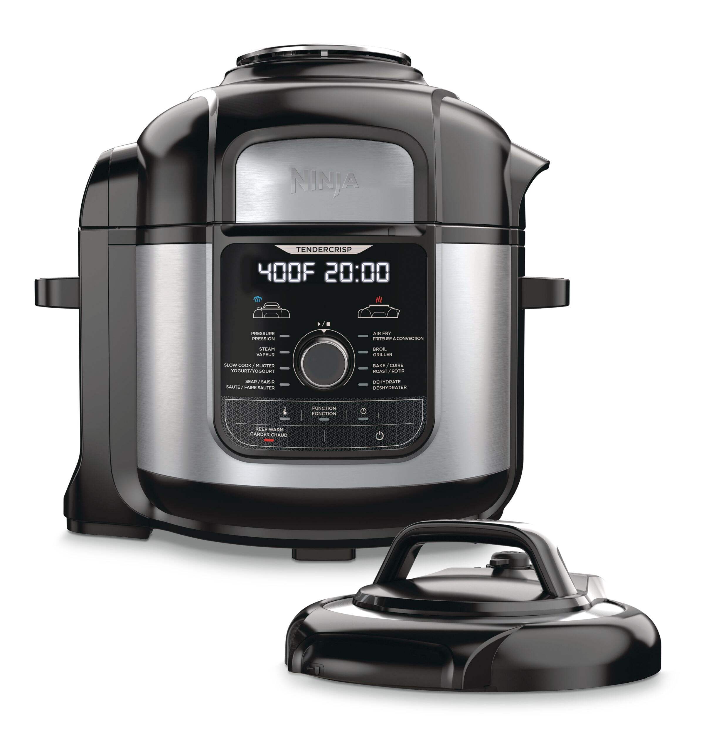 Ninja® Foodi™ Deluxe Pressure Cooker & Air Fryer w/ 9 Pre-Set Functions, Stainless Steel, 8-qt Front_Flat