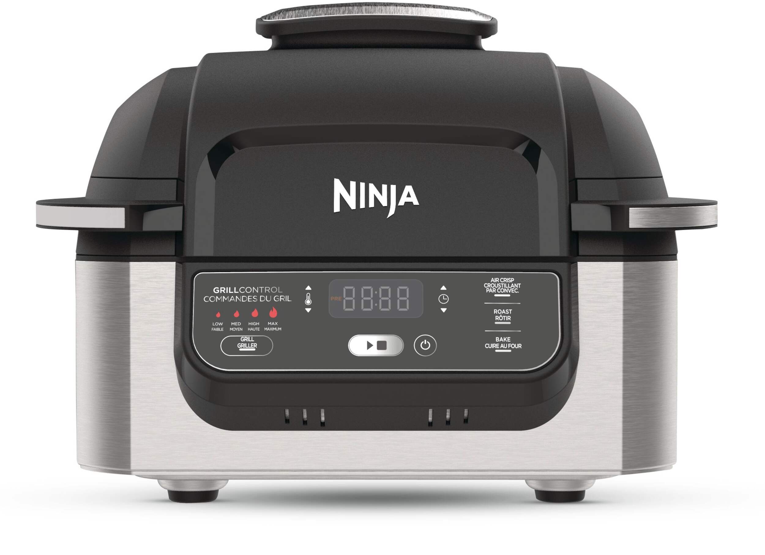 Ninja® Foodi™ 4-in-1 Non-Stick Indoor Grill w/ Air Fryer, Stainless Steel, Black Front_Flat