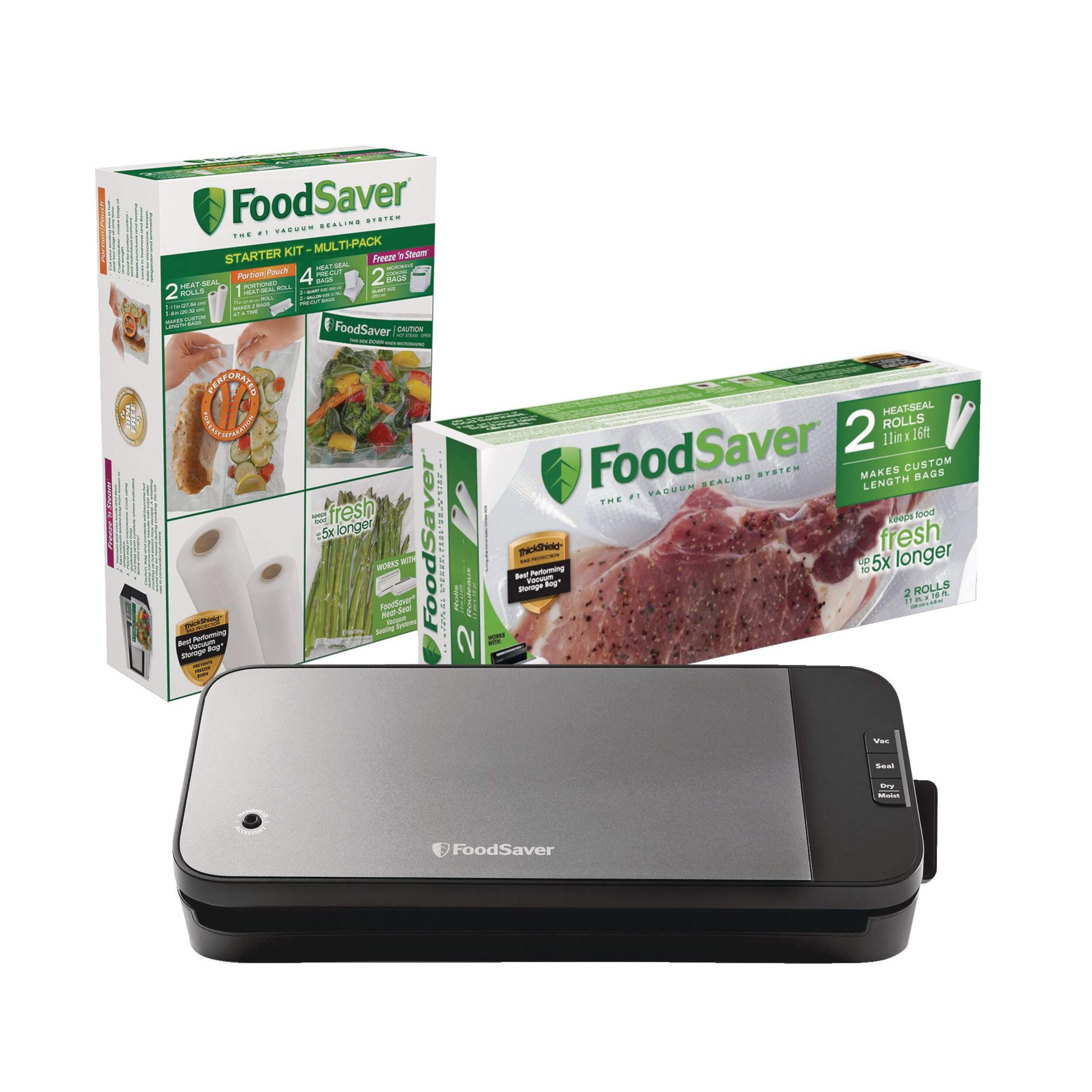 FoodSaver® Vacuum Sealer/Sealing System w/ 2 Storage Rolls & Starter Kit, Satin Composite_or_Mixed