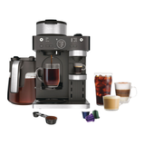 Cafetière à filtre et machine à espresso à dosettes avec carafe en verre et mousseur rabattable Ninja, noir, 12 tasses Front_Elevated