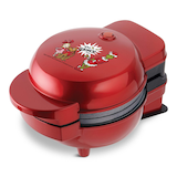 Grinch Non-Stick Mini Waffle Maker and Griddle, 6 Interchangeable Plates, Non-Stick, Red. Front_Three_Fourths_Angled_Left