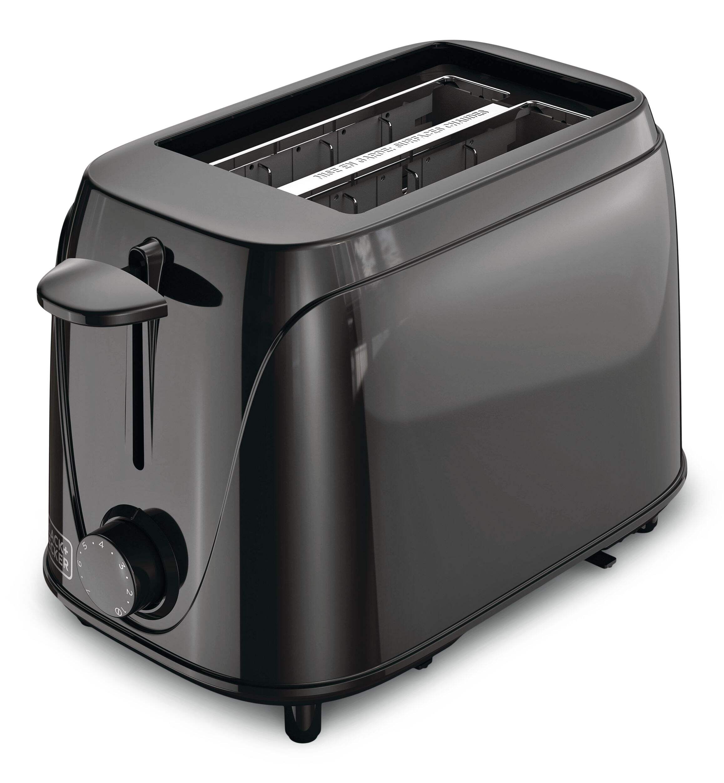 Black & Decker Classic Slot Manual Toaster with Settings, Black, 2-Slices Front_Three_Fourths_Angled_Right