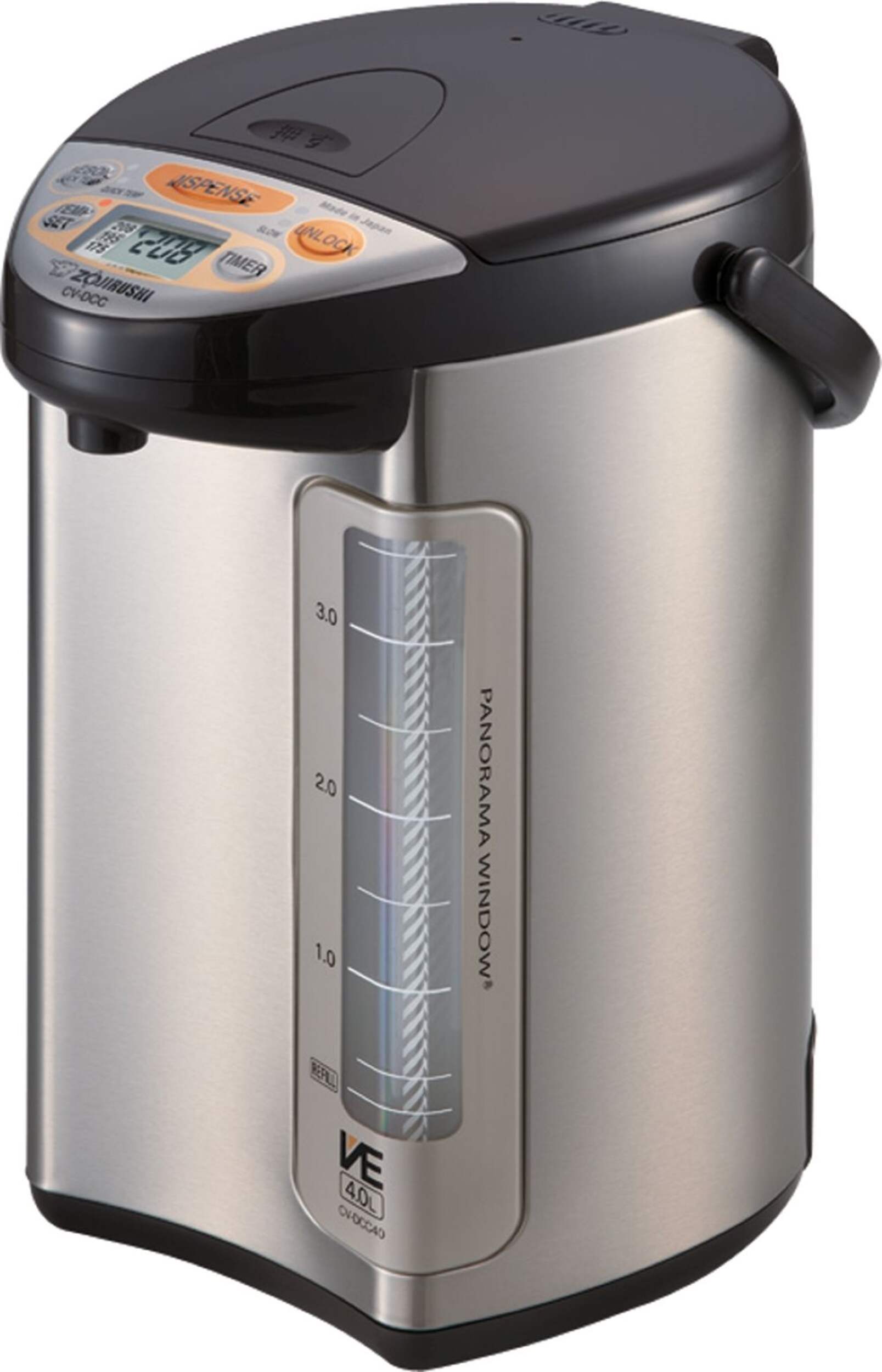 Zojirushi Stainless Steel VE Hybrid Water Boiler/Kettle & Warmer, 4-L Front_Three_Fourths_Angled_Left