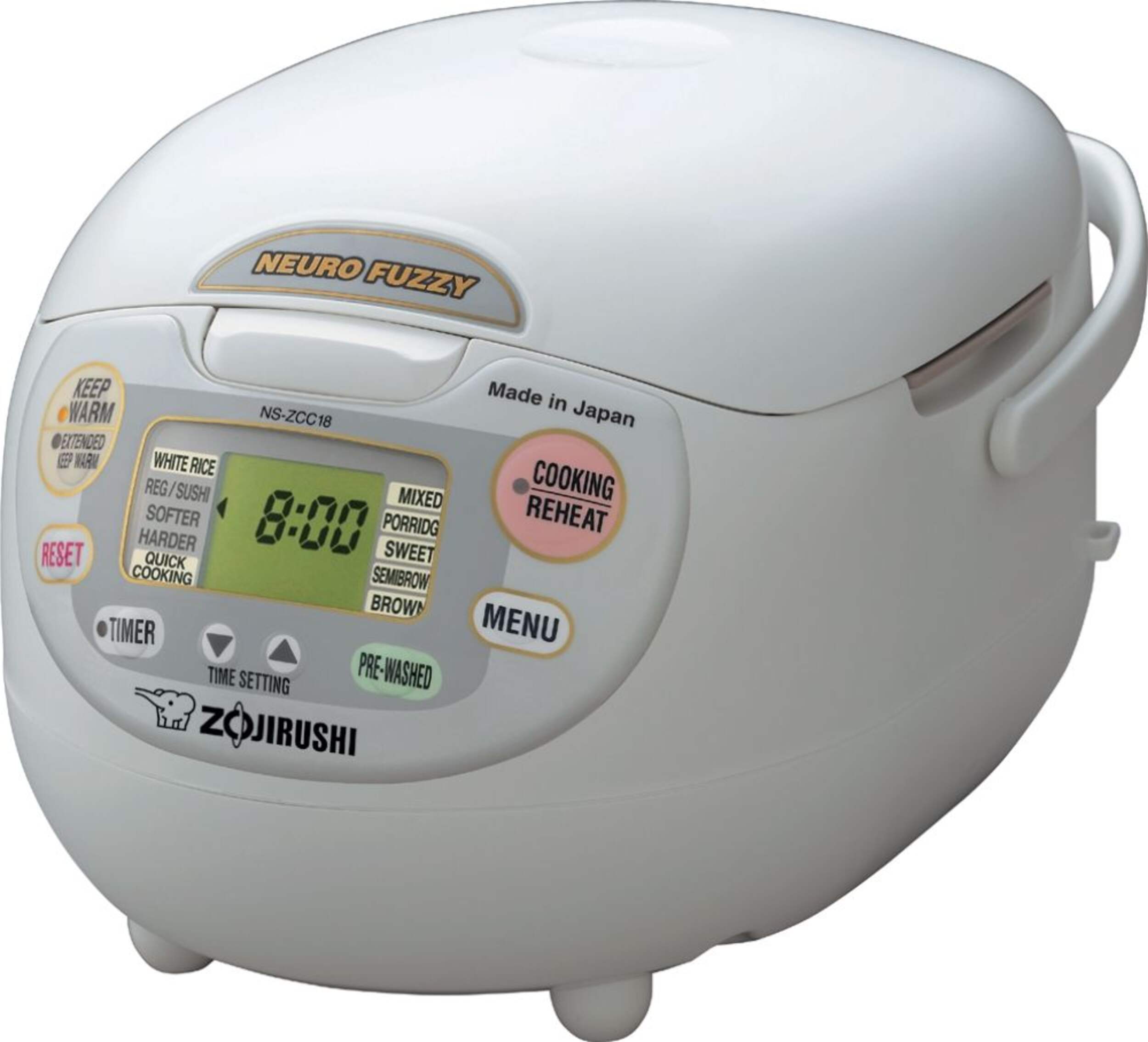 Zojirushi Neuro Fuzzy Rice Cooker & Warmer, White, 10-cups Front_Three_Fourths_Angled_Left