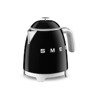 Smeg 50's 1400W Retro Style Electric Mini Countertop Kettle with Cordless Base, Black, 0.8-L Front_Three_Fourths_Angled_Left