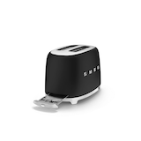 Smeg 50's Retro Style Wide Slot Pop Up Electric Toaster with 6 Settings, 2-Slices, Matte Black Front_Three_Fourths_Angled_Right