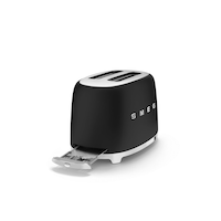 Smeg 50's Retro Style Wide Slot Pop Up Electric Toaster with 6 Settings, 2-Slices, Matte Black Front_Three_Fourths_Angled_Right