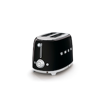Smeg 50's Retro Style Wide Slot Pop Up Electric Toaster with 6 Settings, 2-Slice, Black Front_Three_Fourths_Angled_Left