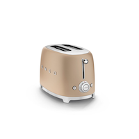 Smeg 50's Retro Style Wide Slot Pop Up Electric Toaster with 6 Settings, 2-Slice, Champagne Front_Angled_Right