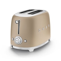 Smeg 50's Retro Style Wide Slot Pop Up Electric Toaster with 6 Settings, 2-Slice, Champagne Front_Angled_Left