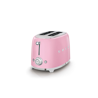 Smeg 50's Retro Style Wide Slot Pop Up Electric Toaster with 6 Settings, 2-Slice, Pink Front_Three_Fourths_Angled_Left