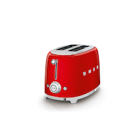 Smeg 50's Retro Style Wide Slot Pop Up Electric Toaster with 6 Settings, 2-Slice, Red Front_Three_Fourths_Angled_Left