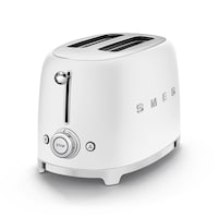 Smeg 50's Retro Style Wide Slot Pop Up Electric Toaster with 6 Settings, 2-Slice, Matte White Front_Angled_Left