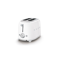 Smeg 50's Retro Style Wide Slot Pop Up Electric Toaster with 6 Settings, 2-Slices, White Front_Three_Fourths_Angled_Left