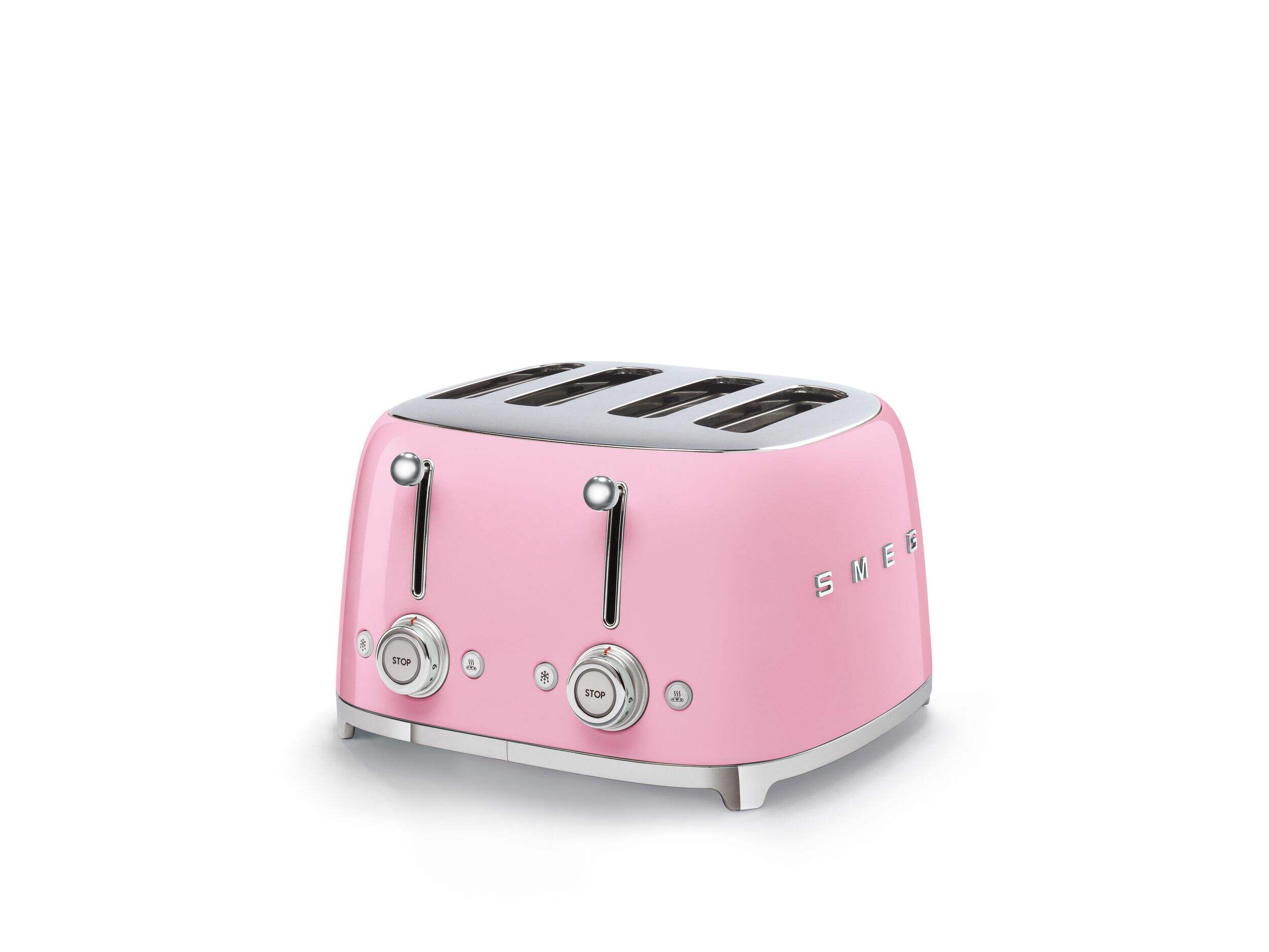 Smeg 50s Retro Style Wide Slot Pop-up Toaster, 4-Slice, Pink Front_Three_Fourths_Angled_Left