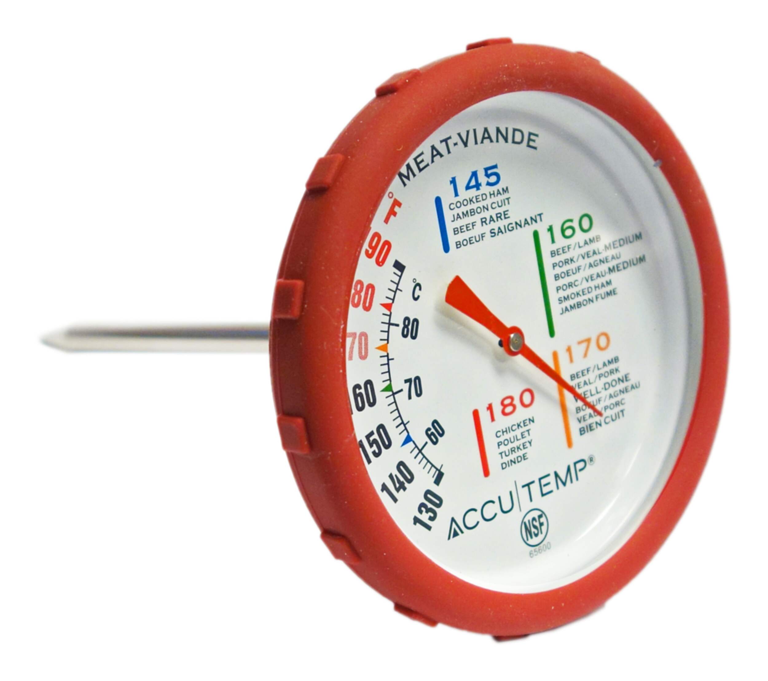 Accutemp Meat & Poultry Stainless Steel Thermometer with Silicone Ring Front_Angled_Right