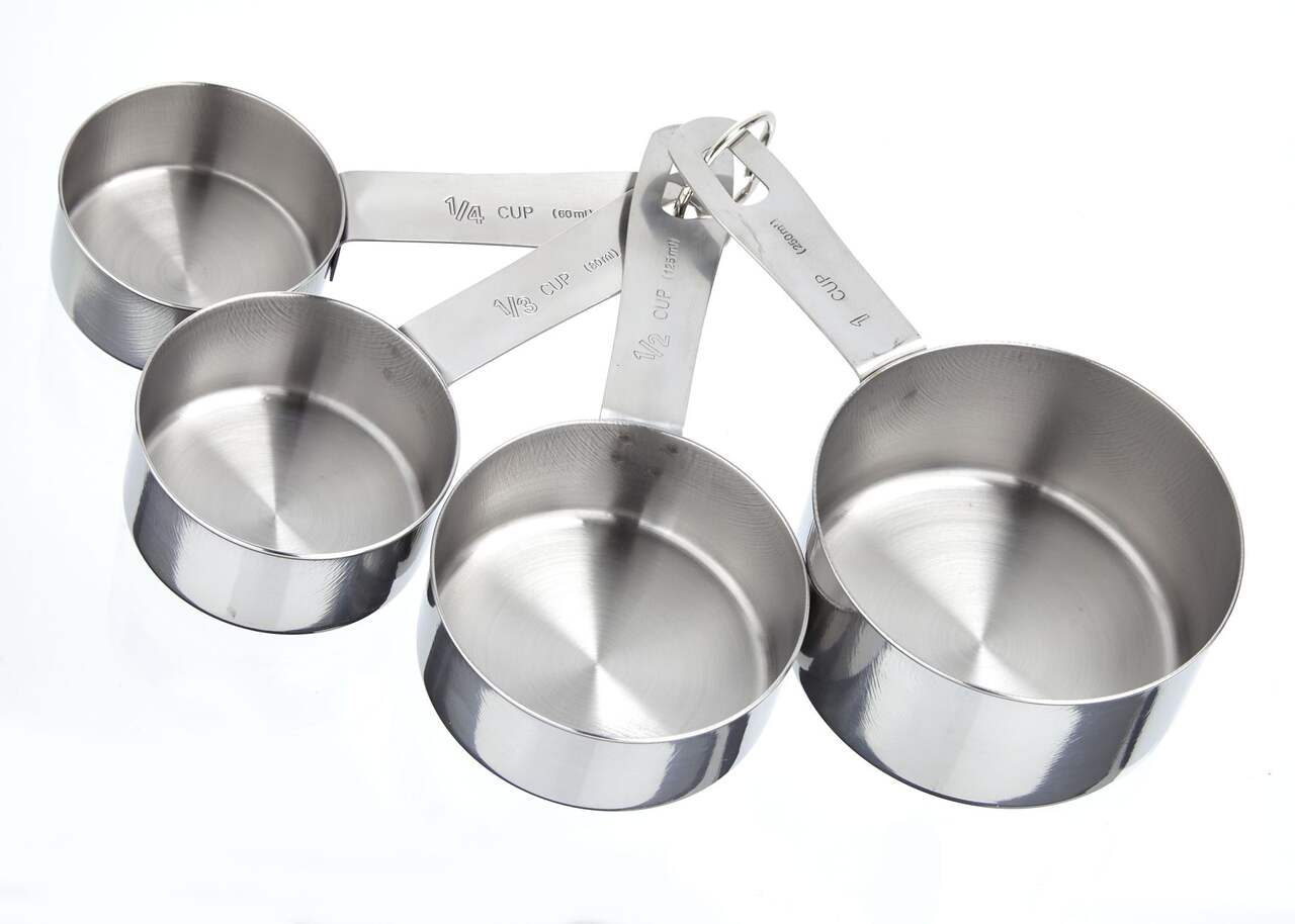 Crestware Heavy Duty Stainless Steel Measuring Cup Set One Quarter Cup, One  Third Cup, Half Cup, 1 Cup Measures