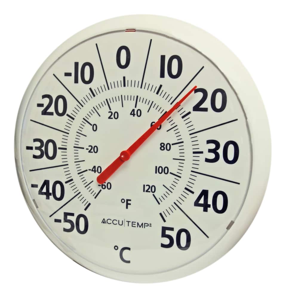 Thermomètre analogique pour extérieur, rond, blanc, 13 po