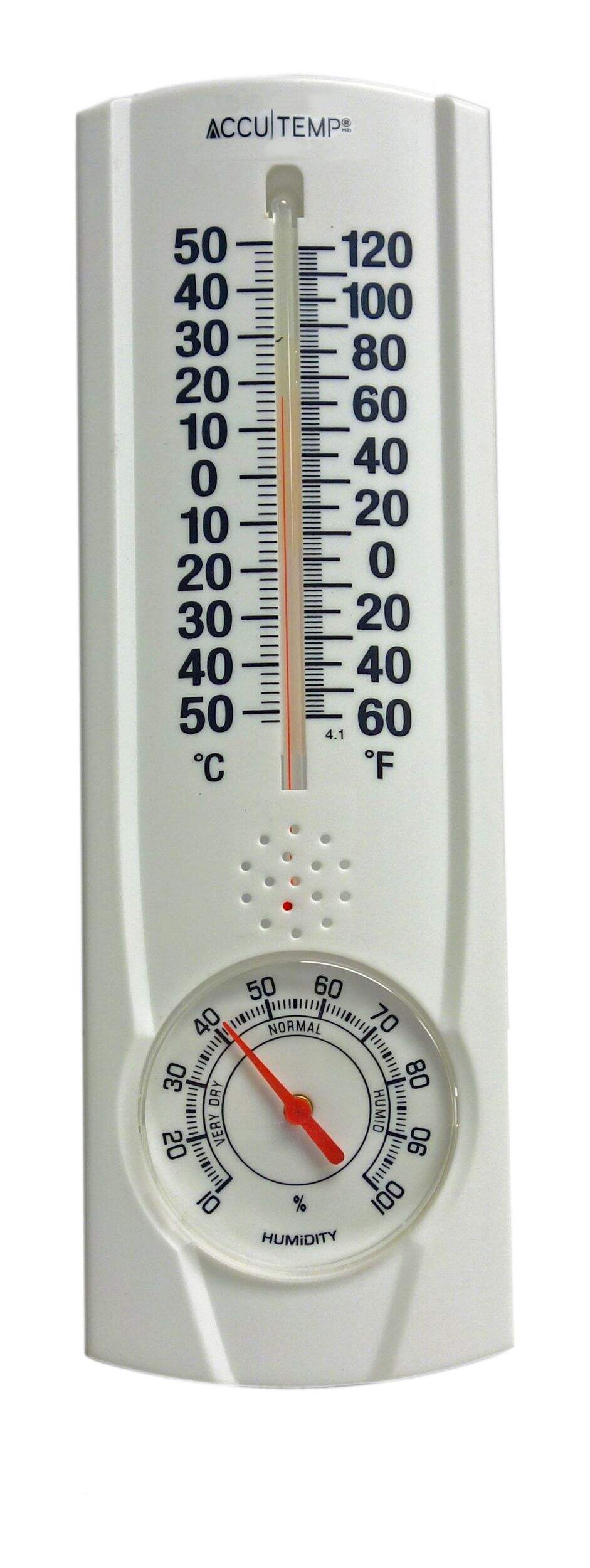 Accutemp Indoor/Outdoor Thermometer with Humidity Meter, White, 9-in Front_Flat