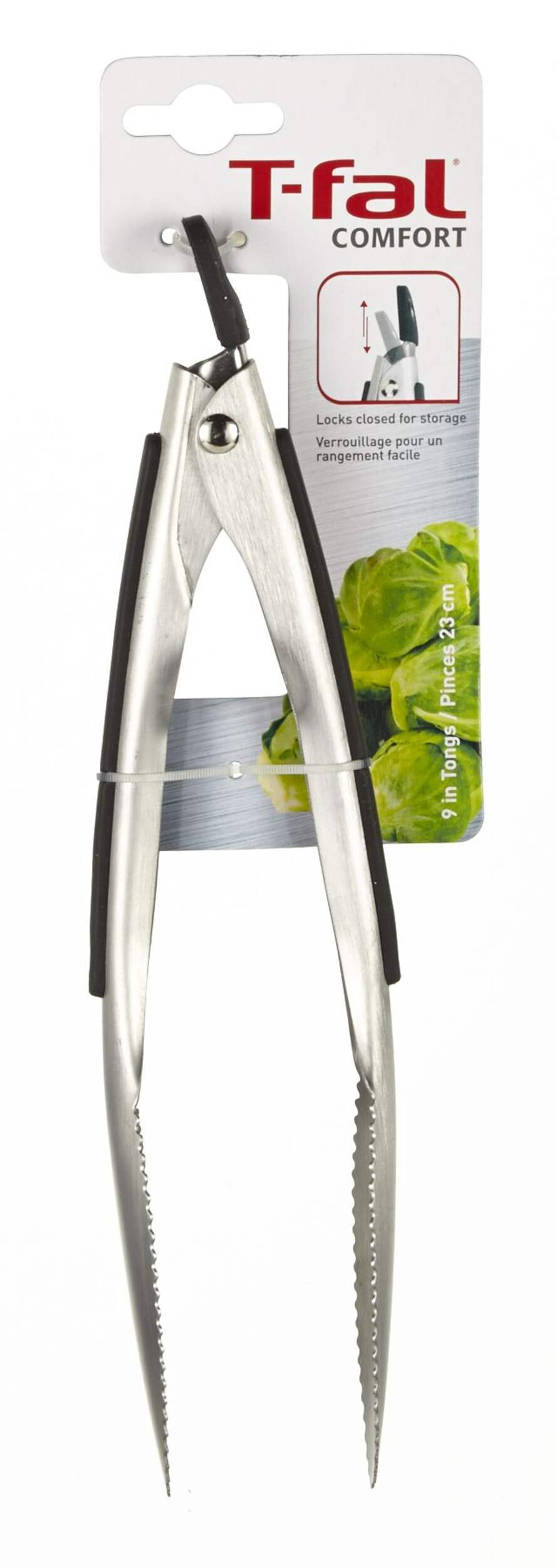 T-fal Stainless Steel Tongs, 9-in Front_Flat