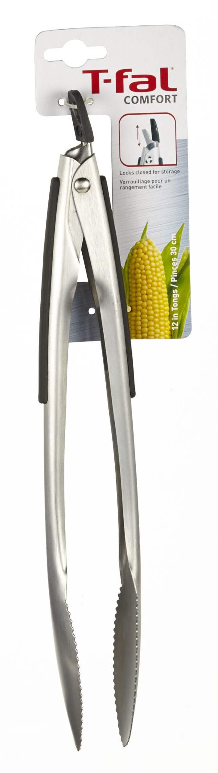 T-fal Stainless Steel Tongs, 12-in Front_Flat