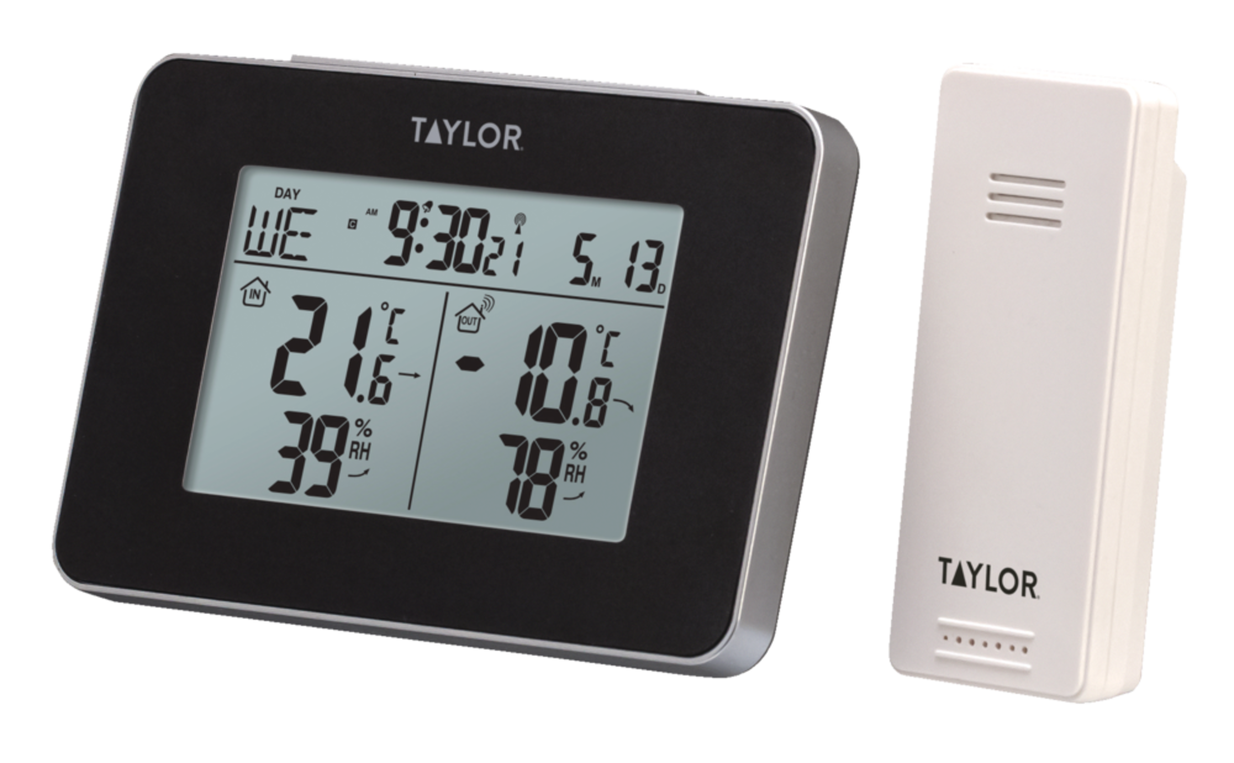 Taylor Indoor Outdoor Thermometer, Wireless Weather Station, Digital, LCD, Remote Sensor Front_Angled_Left