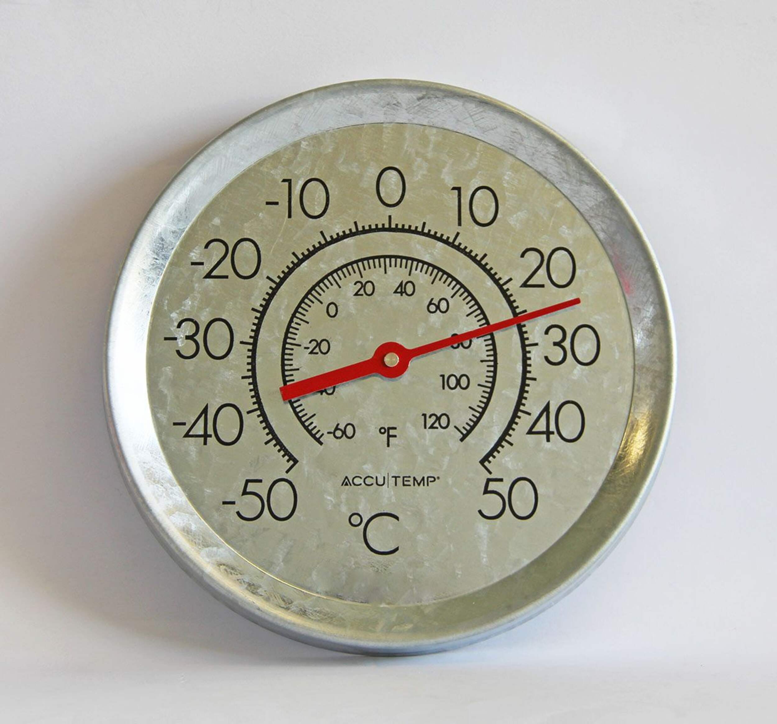 Accutemp Indoor/Outdoor Galvanized Steel Round Thermometer, 8-in Front_Flat