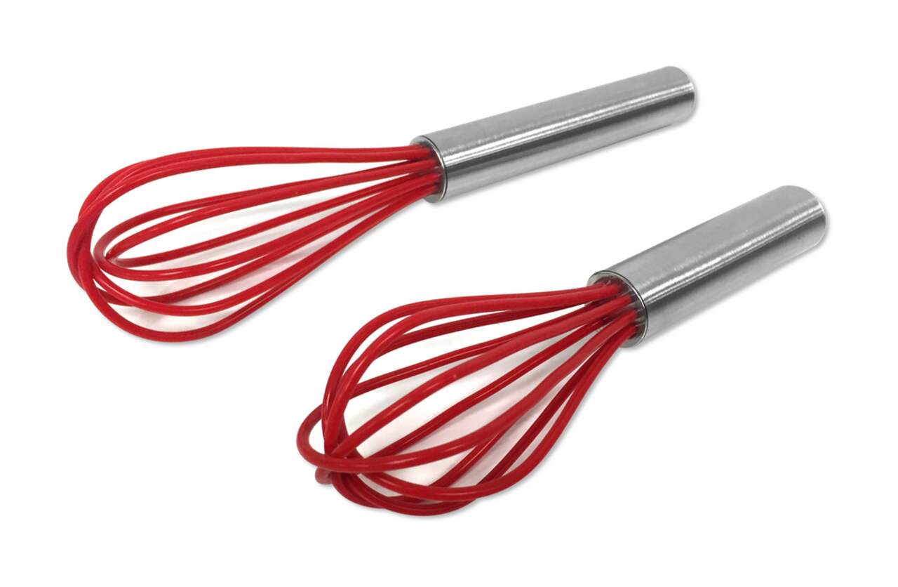 Mini Red Silicone and Stainless Steel Whisk Set of 2