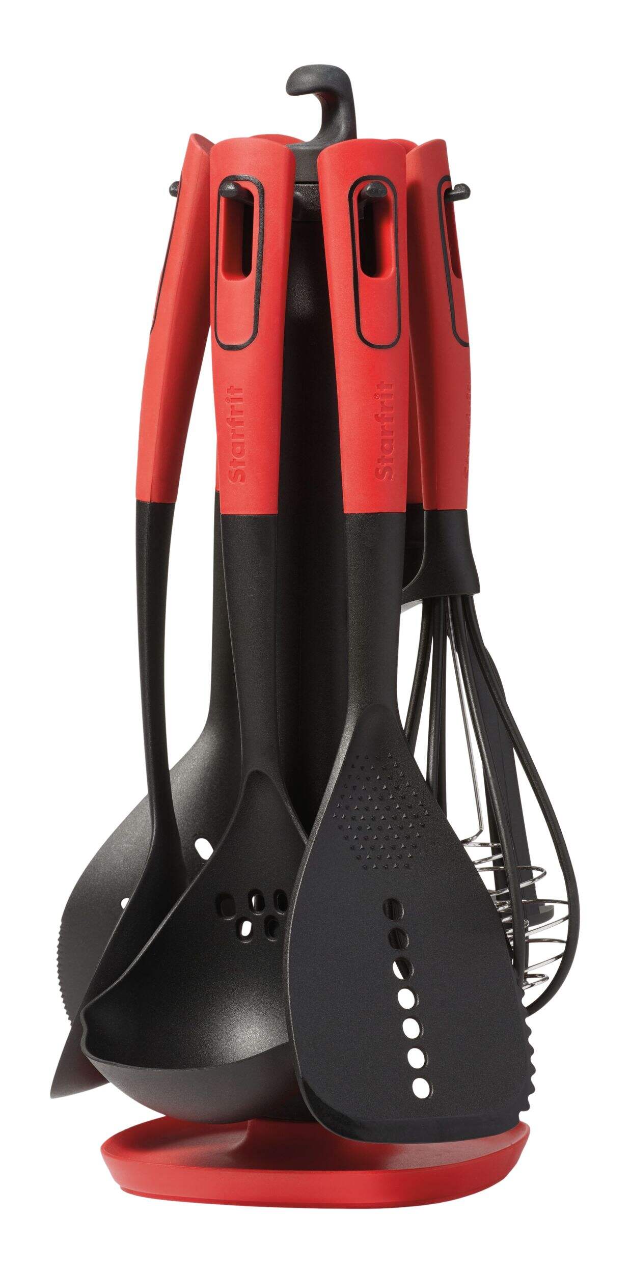 Starfrit Mixed Kitchen Utensil Set with Nylon Heads and Swivel Holder, 6-pc Front_Flat