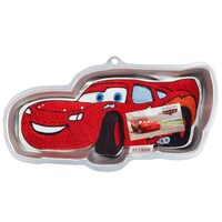 Disney Cars Lightning Mcqueen Shaped Wilton Aluminum Reusable Cake Pan, Silver, 13.75-in, for Baking Overhead_Flat