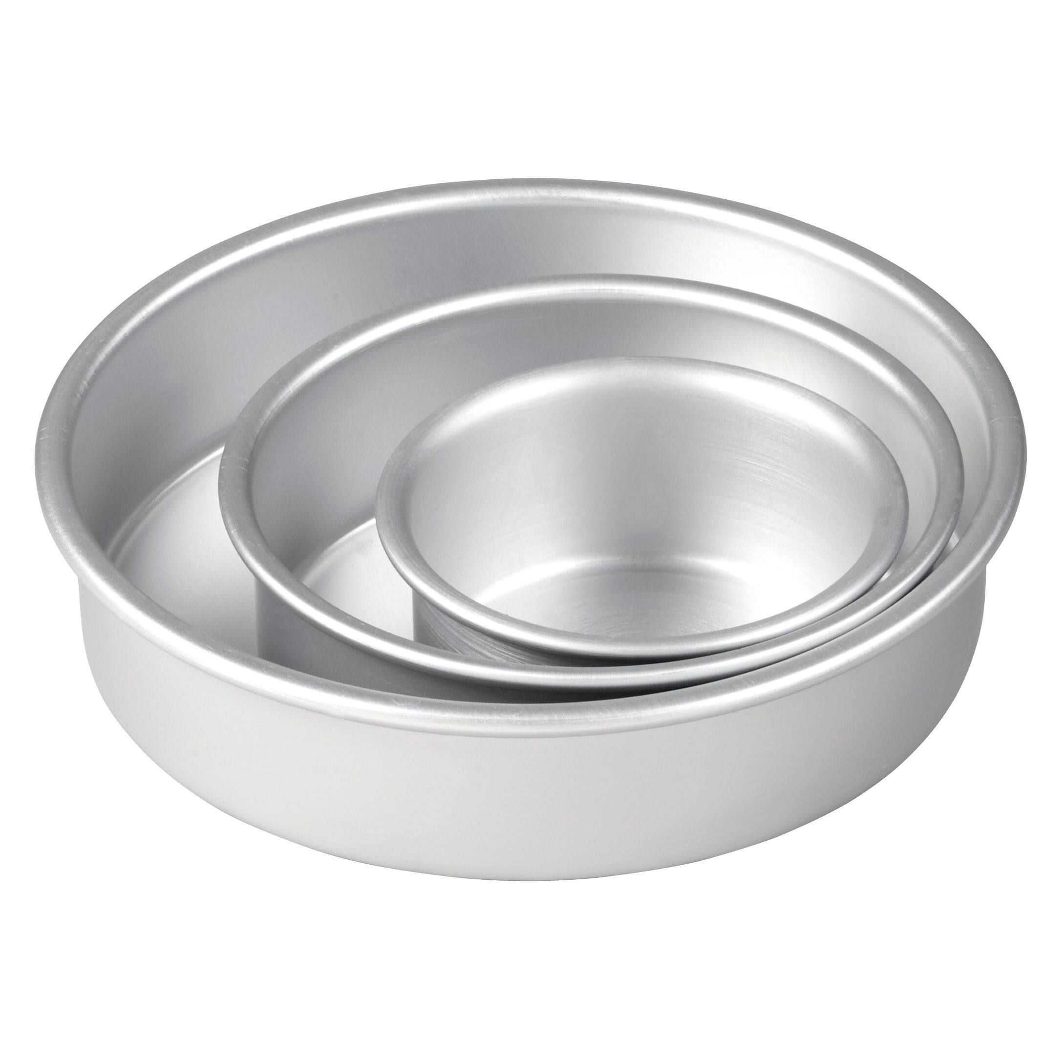 Wilton Round Aluminum Reusable Cake Pan Silver 4x8 in 3 pk for Baking Party City