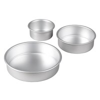 Wilton Round Aluminum Reusable Cake Pan, Silver, 4x8-in, 3-pk, for Baking