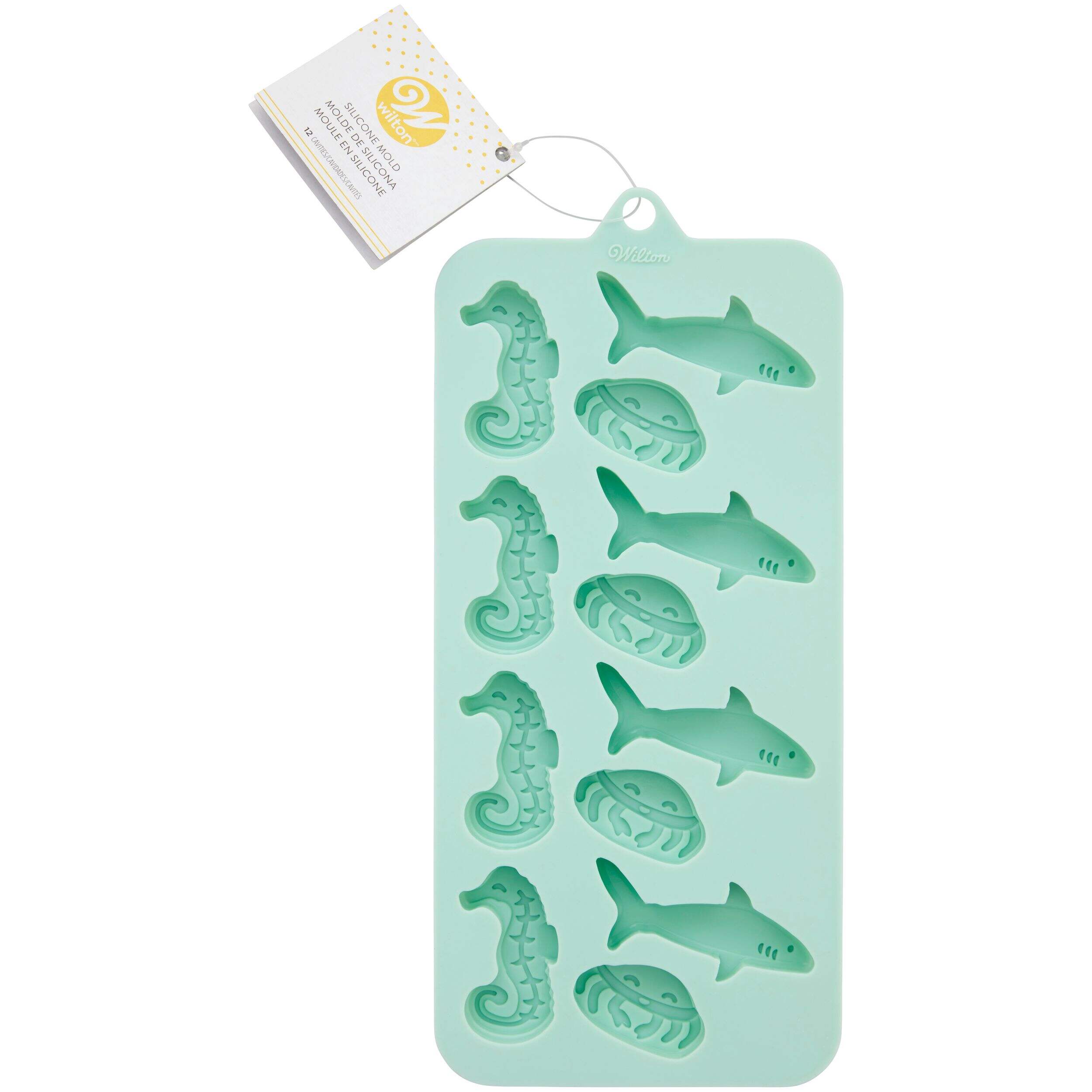 Wilton Silicone Sea Animal 12-Cavity Baking & Candy Mold, Green, for Ice/Chocolate/Candy/Frozen Treats Overhead_Flat