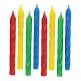 Spiral Glitter Wax Candles, Multi-Coloured, 3.2-in, 24-pk, for Birthday Party Front_Flat