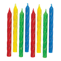 Spiral Glitter Wax Candles, Multi-Coloured, 3.2-in, 24-pk, for Birthday Party Front_Flat