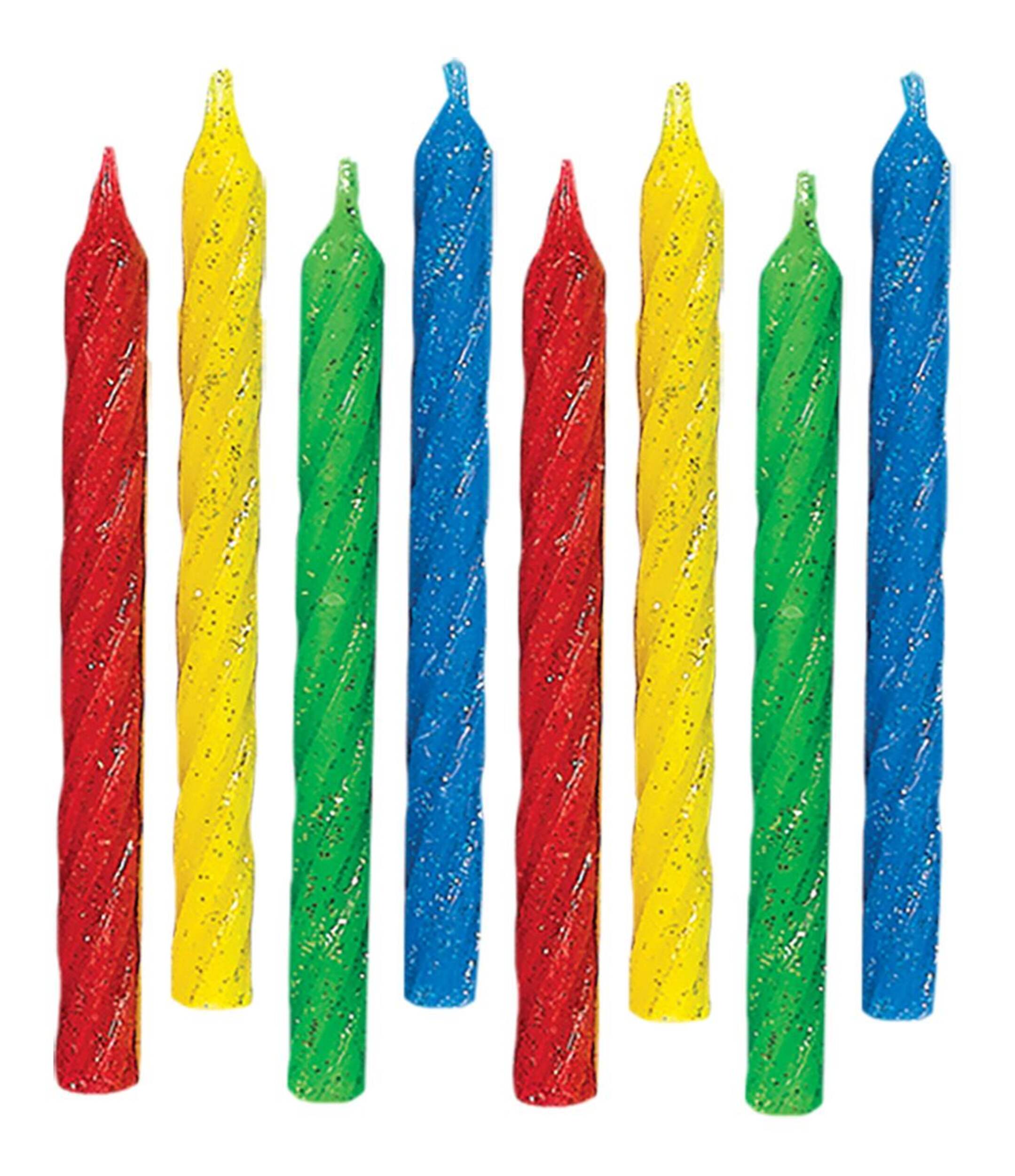 Spiral Glitter Wax Candles, MultiColoured, 3.2in, 24pk, for Birthday