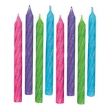 Bougies en cire spiralées scintillantes, rose/mauve/vert/bleu, 3,2 po, paq. 24, pour fête d'anniversaire Front_Flat