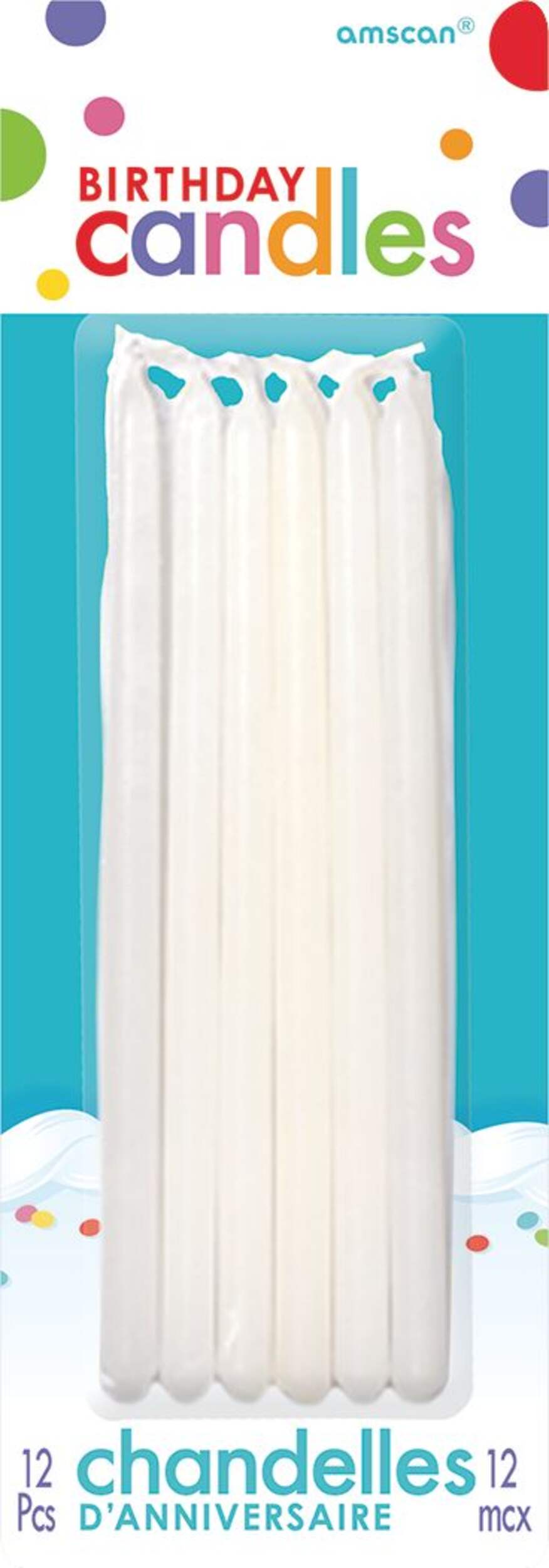 Stick Tall Wax Candles, White, 5-in, 12-pk, for Birthday Party Front_Flat