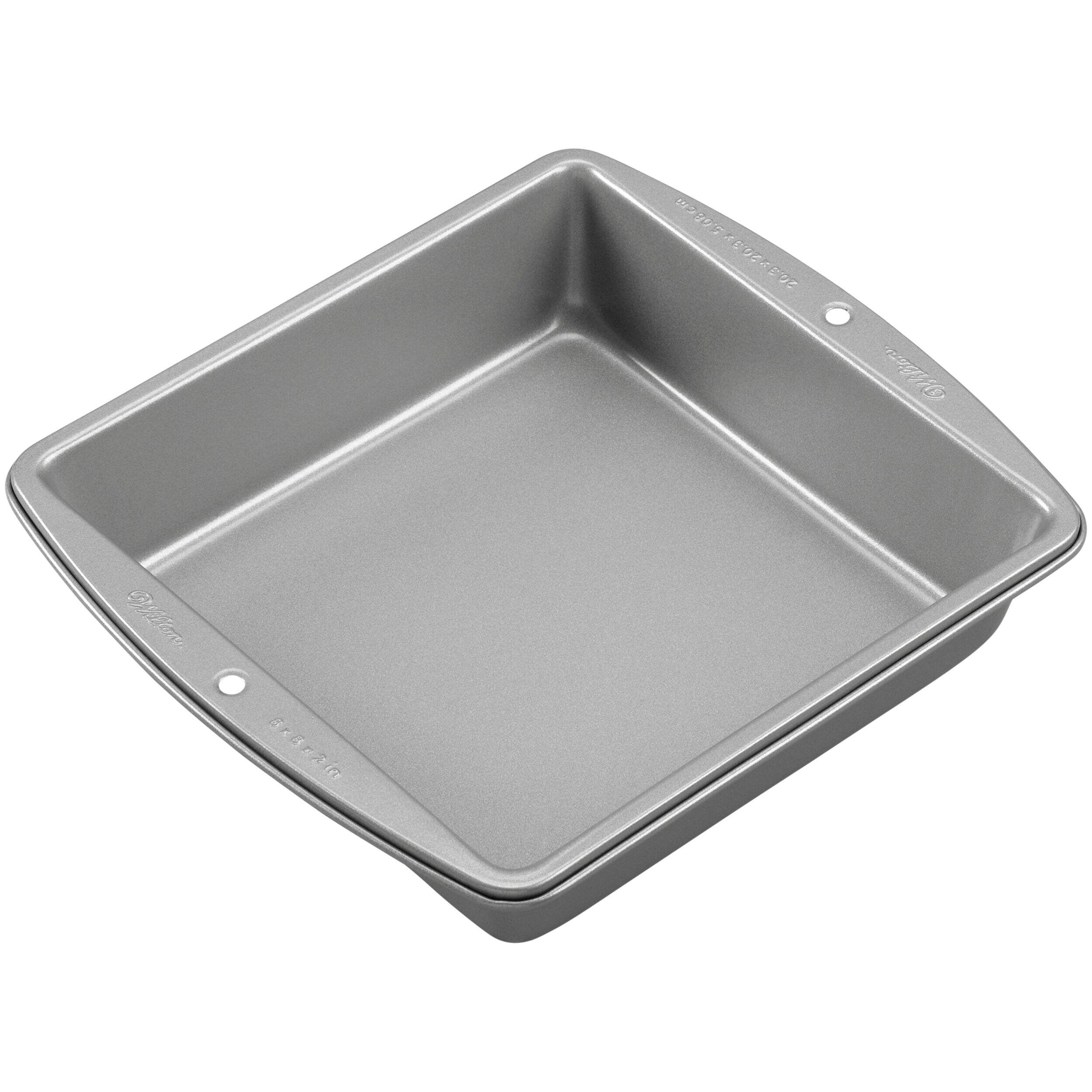Wilton Square Aluminum Reusable Cake Pan, Silver, 8-in, for Baking Overhead_Plunge