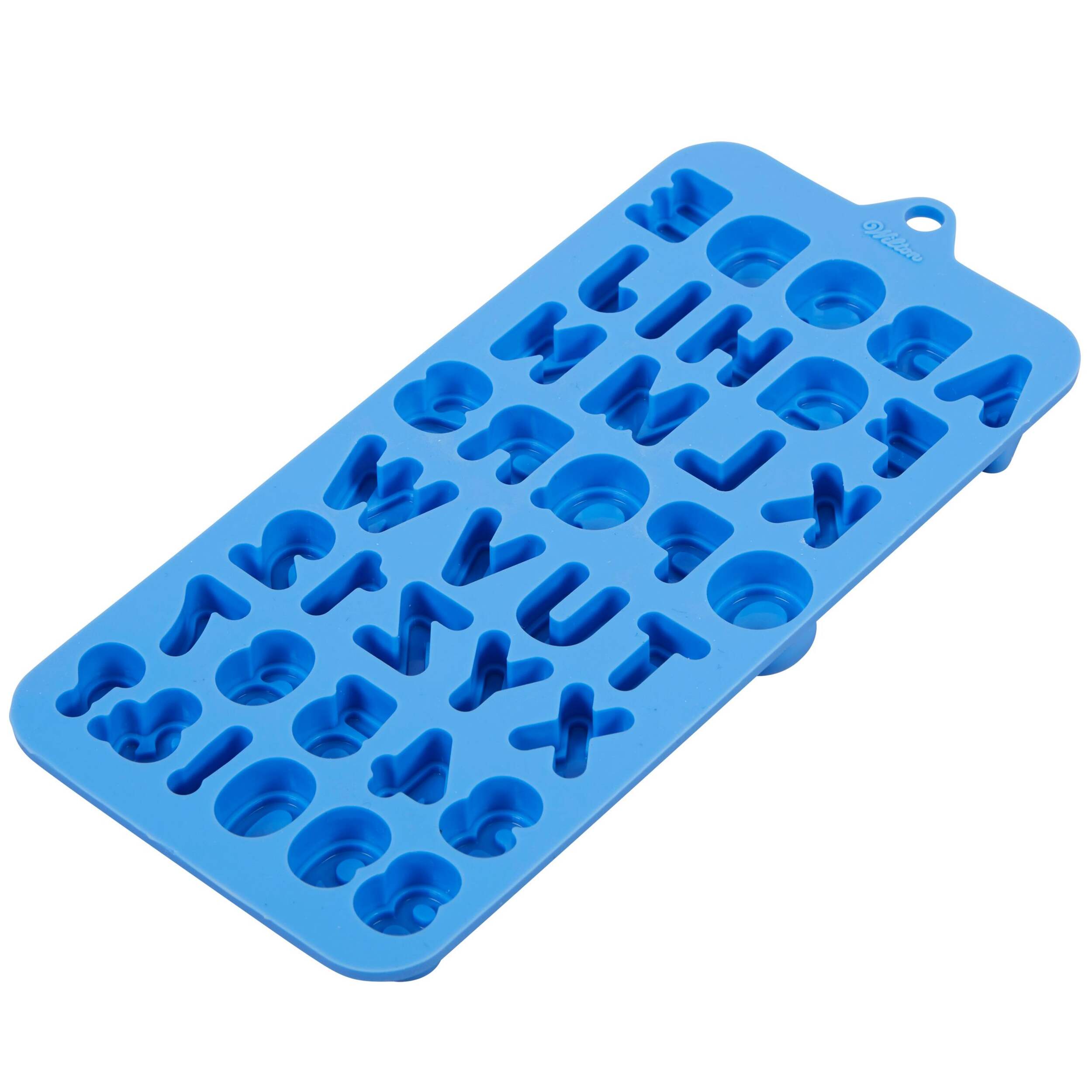 Wilton Silicone Letters & Numbers Baking & Candy Mold, Blue, for Ice/Chocolate/Candy/Frozen Treats Front_Three_Fourths_Angled_Left