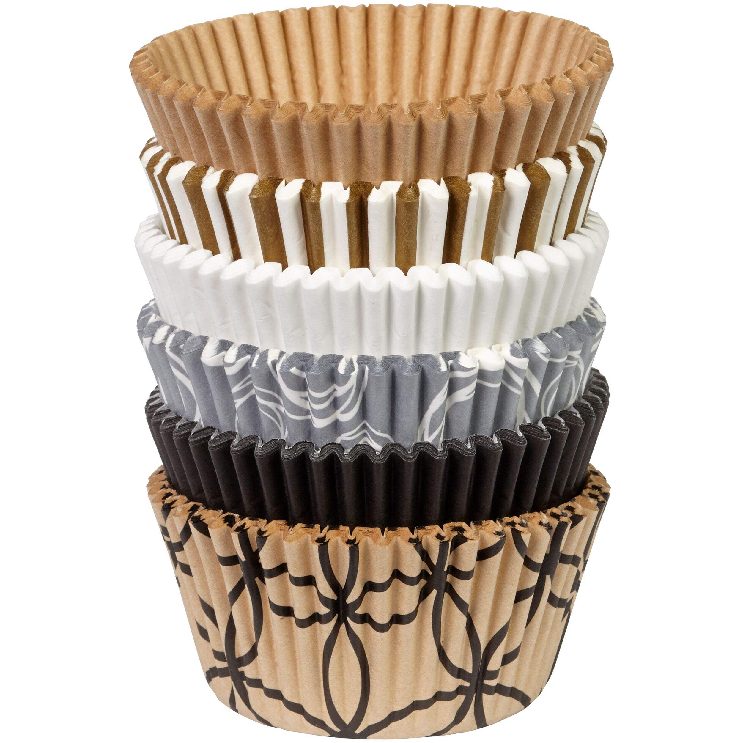 Wilton Baking Cups, Brown/White/Silver, 2-in, 150-pk, for Birthday/Anniversary, Cupcake Liners Front_Elevated