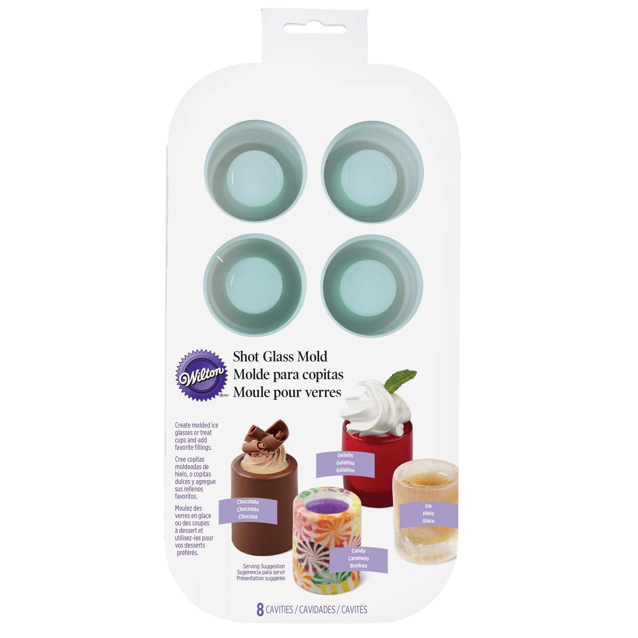 Moule pour verres à liqueur rond en silicone à 8 compartiments Wilton, vert menthe, pour glace/chocolat/bonbons/friandises glacées Front_Flat