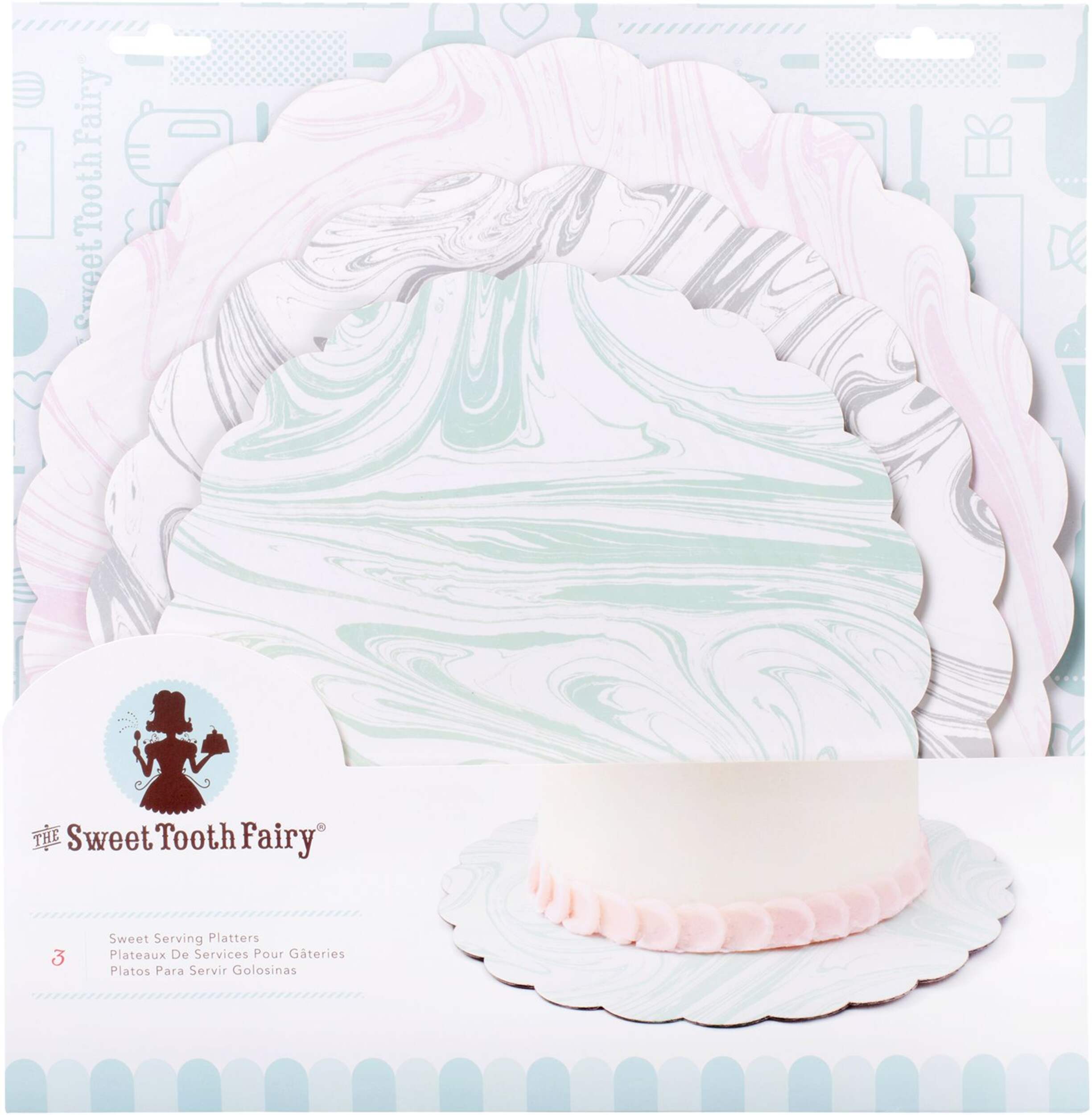 Plateaux de service marbrés pour gâteaux Sweet Tooth Fairy, paq. 3 Front_Flat