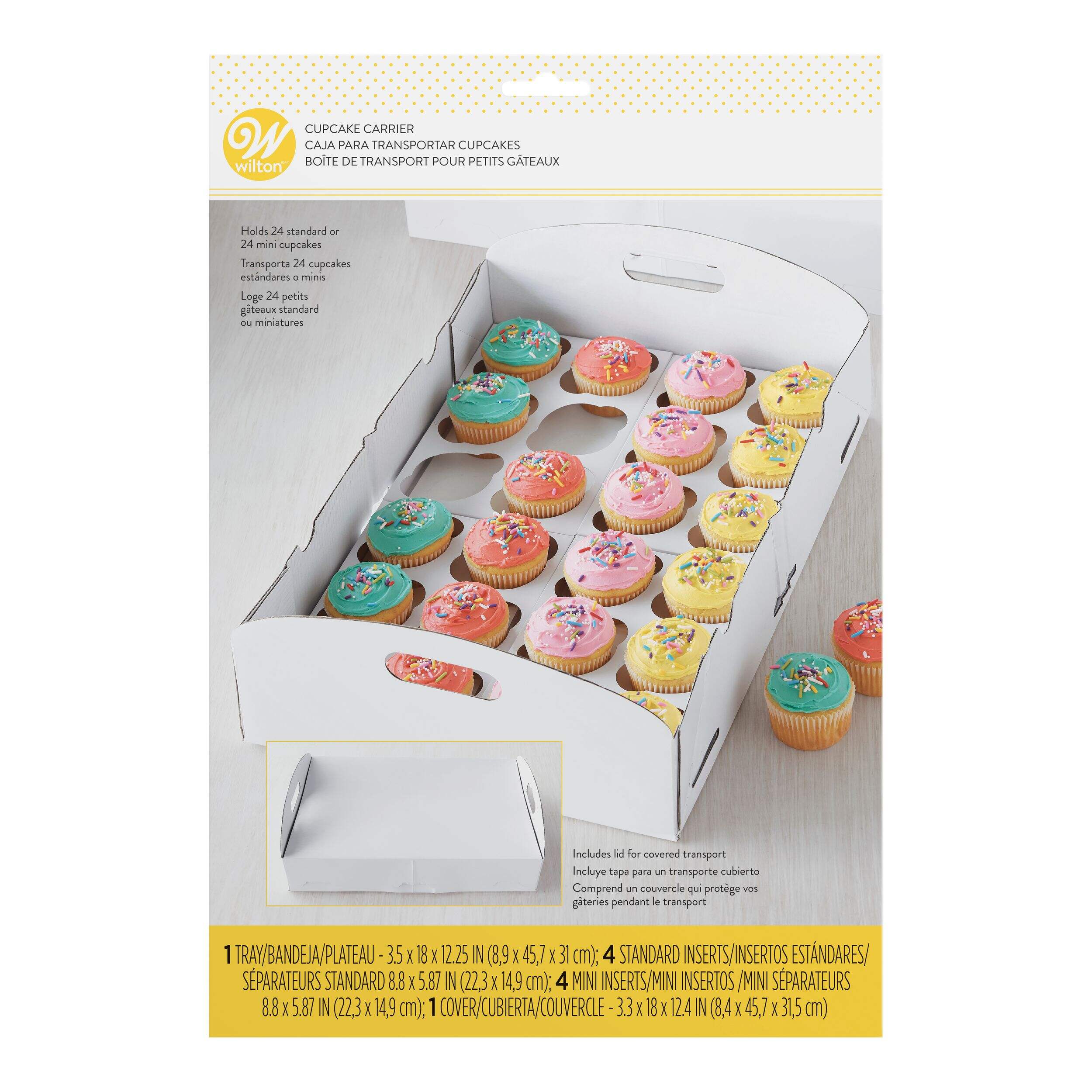 Wilton Rectangle Folding 24-Cavivity Cupcake Treat Party Tray, White, 13-in, for Carrying Cake/Cupcakes/Cookies/Baked Goods Front_Flat