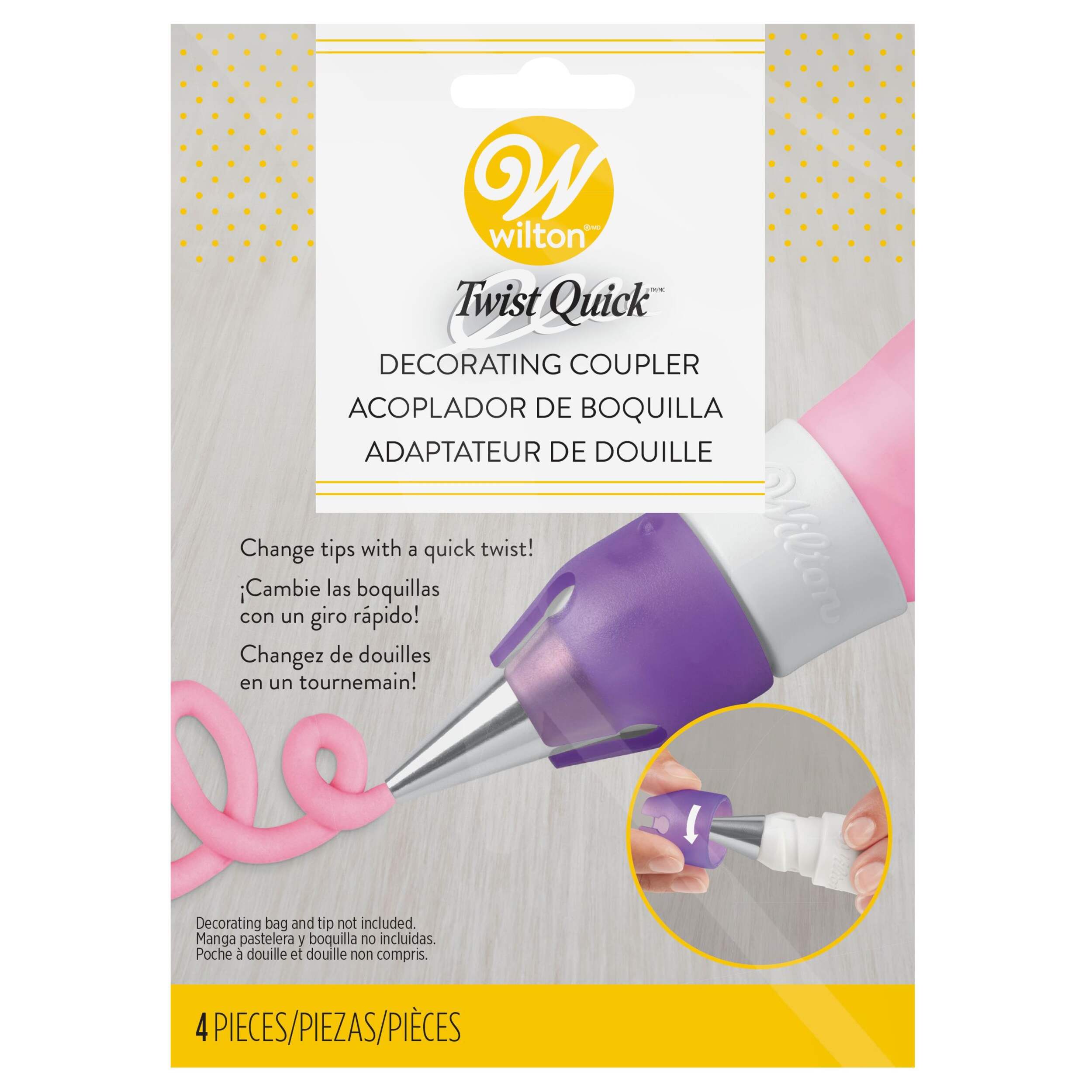 Wilton Quick Twist Decorating Coupler for Piping Bags, White, 4-pk, for Baking/Cake Decoration Front_Flat