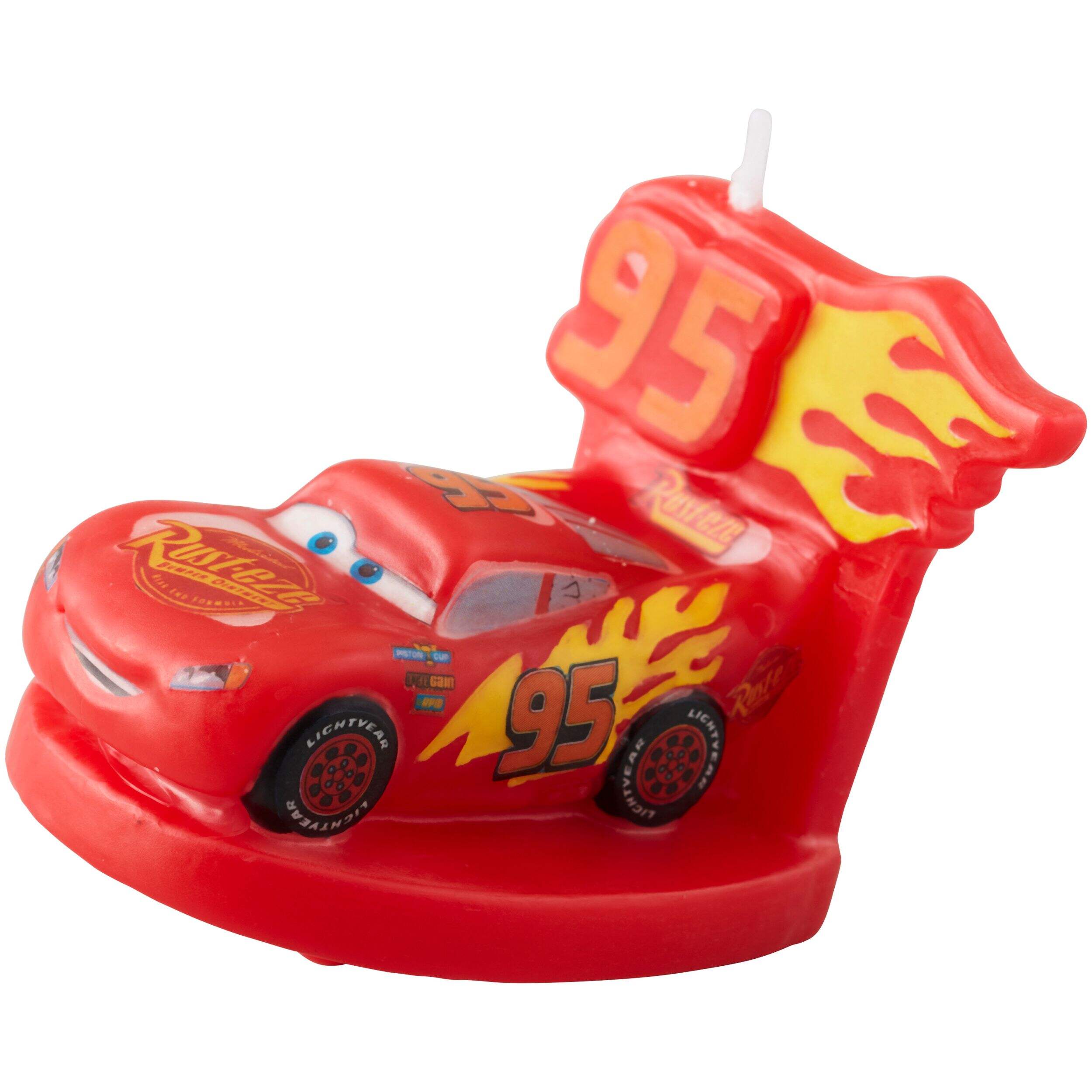 Disney Cars Lightning Mcqueen Wilton Wax Candle, Red, 5-in, for Birthday Party Front_Three_Fourths_Angled_Left